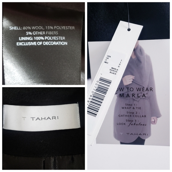 NWT Tahari Marla Wool Blend Oversize Wrap Coat - Picture 6 of 8